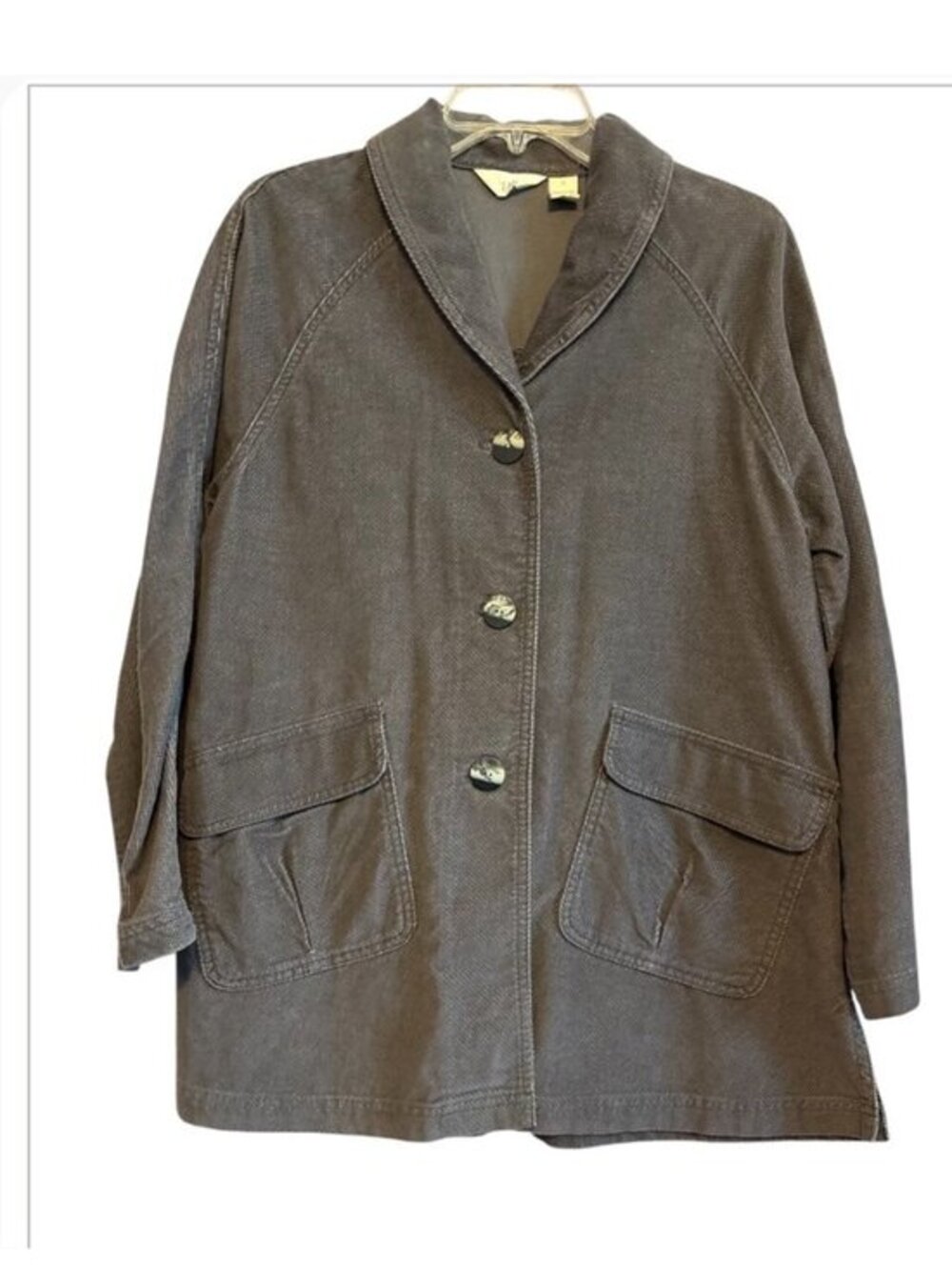 J. Jill Cotton Textured Gray Button Barn Chore Style Jacket Size Small